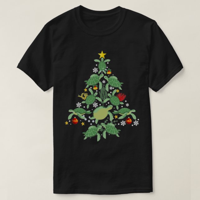 Camiseta Árvore de Natal de Tartaruga marinha Engraçada (Frente do Design)