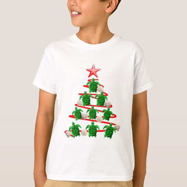 Camiseta Árvore de Natal de Tartarugas do Mar Verde (Frente)