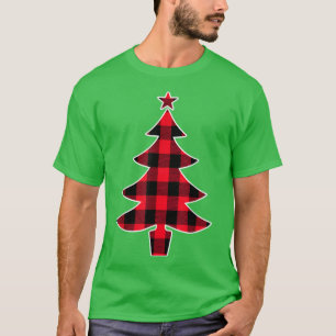 Camiseta Árvore de Natal de Xadrez vermelha de búfalo para 