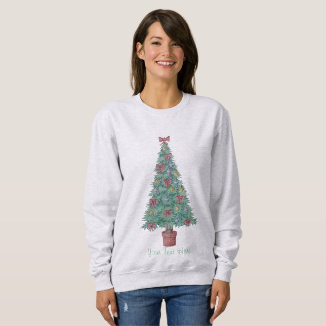 Camiseta árvore de natal decorada com arcos e sinos vermelh (Frente Completa)