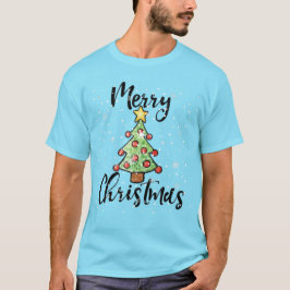 Camiseta Árvore de Natal Desenhada à Mão Arte Festiva de Fé