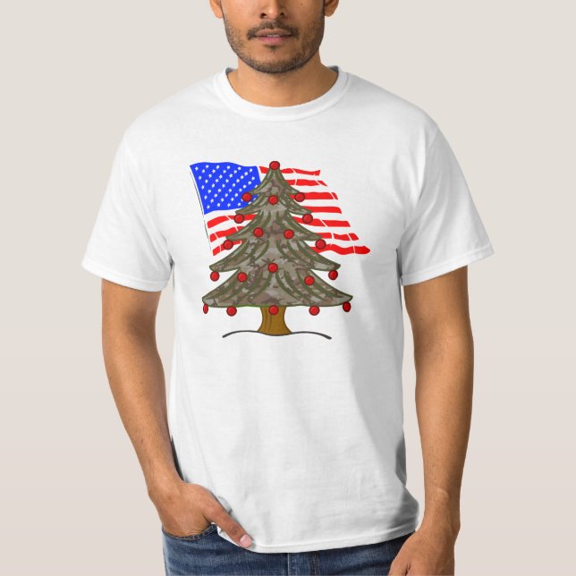 Camiseta Árvore de Natal Desert Camo com Bandeira Americana (Frente)