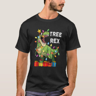 Camiseta Árvore de Natal Dinossauro Rex Luzes Natal   Homen
