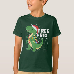 Camiseta Árvore de Natal Dinossauro Rex Pajamas Luzes de Na
