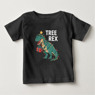 Camiseta Árvore de Natal Dinossauro Rex Pajamas Luzes de Na