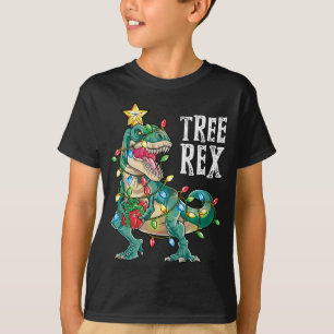 Camiseta Árvore de Natal Dinossauro Rex Pajamas Luzes de Na