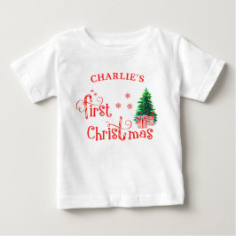 Camiseta Árvore de Natal do Bebê e Cana-de-Açúcar Vermelha