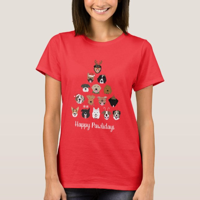 Camiseta Árvore de Natal do Cachorro Feliz (Frente)