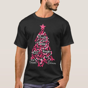 Camiseta Árvore de Natal do Câncer Fita Cor-de-Rosa Combate