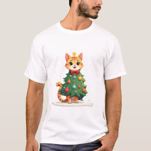 Camiseta Árvore De Natal Do Gato Gengibre Fofo Natal Menina