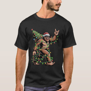 Camiseta Árvore de Natal do Papai Noel Pé Grande Luzes de N
