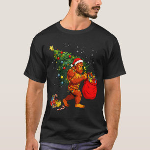 Camiseta Árvore de Natal do Papai Noel Pé Grande Luzes de N