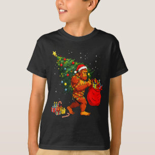 Camiseta Árvore de Natal do Papai Noel Pé Grande Luzes de N