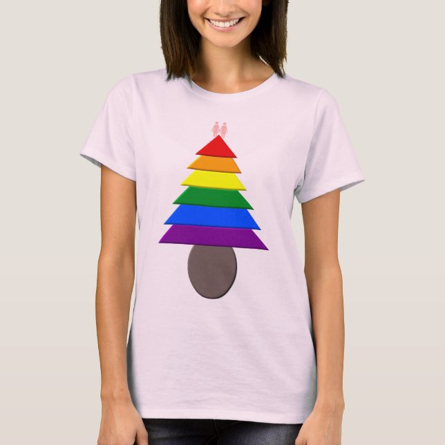 Camiseta Árvore de Natal do Rainbow na Lésbica (Frente)