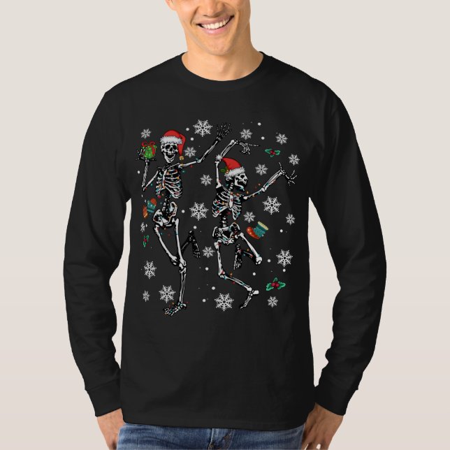 Camiseta Árvore de Natal do Xmas Luz de Natal Esqueleto Dan (Frente)