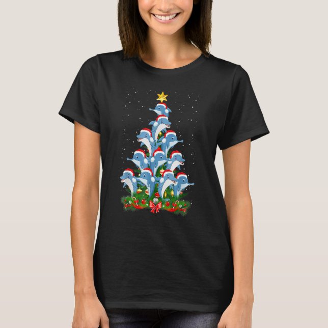 Camiseta Árvore de Natal Dolphin Santa Hat (Frente)