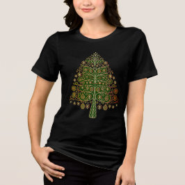 Camiseta Árvore de Natal Dourada Elegante