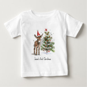 Camiseta Árvore de Natal e Burro do Primeiro Natal do Bebê