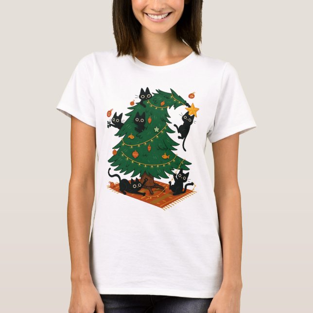 Camiseta Árvore de Natal e Gato (Frente)