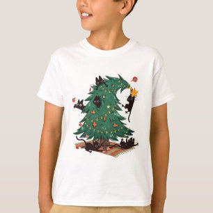 Camiseta Árvore de Natal e Gato Fofo Amante de Gatos de Nat