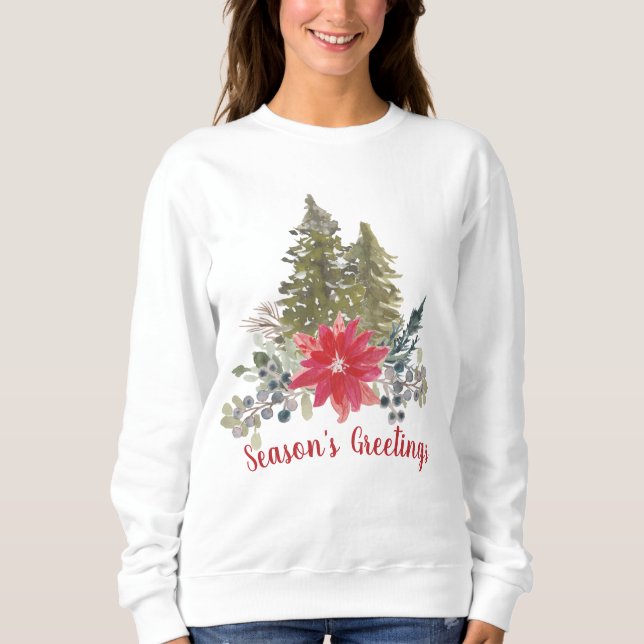 Camiseta Árvore de Natal e Poinsettia de Saudações da Estaç (Frente)