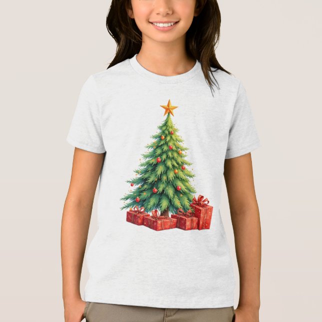 Camiseta Árvore de Natal e Presentes Embrulhados (Frente)