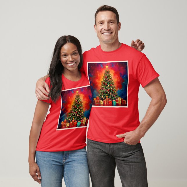 Camiseta Árvore de Natal e Presentes Festivos Arte (Unissex)