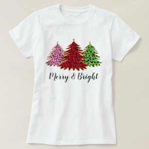 Camiseta Árvore de Natal Elegante com Brilho Leopardo