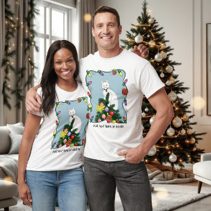 Camiseta Árvore de Natal Engraçada e Festiva Gato Branco Ve