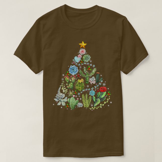 Camiseta Árvore de Natal Engraçada e Suculta Cactus Gardene (Frente do Design)