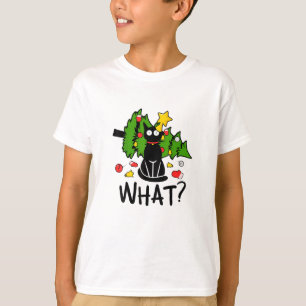 Camiseta Árvore de Natal engraçada gato preto Natal alegre 
