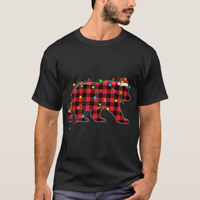 Camiseta Árvore de Natal Engraçado Árvore Vermelha Xadrez X (Frente)