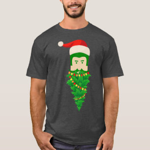 Camiseta Árvore de Natal Engraçado Barba Verde Santa Hat