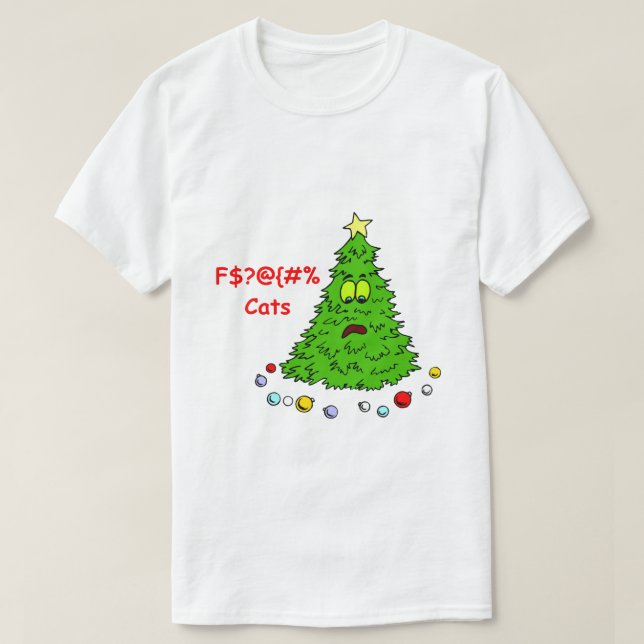 Camiseta Árvore de Natal Engraçado Cats Maus (Frente do Design)