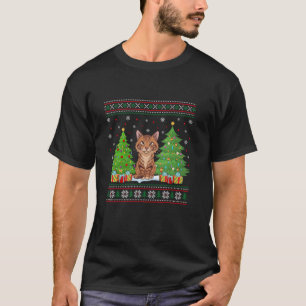 Camiseta Árvore de Natal Engraçado Luzes Savannah Cat Xmas