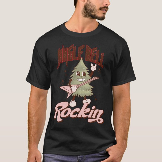 Camiseta Árvore de Natal Engraçado Retro Jingle Bell Rockin (Frente)