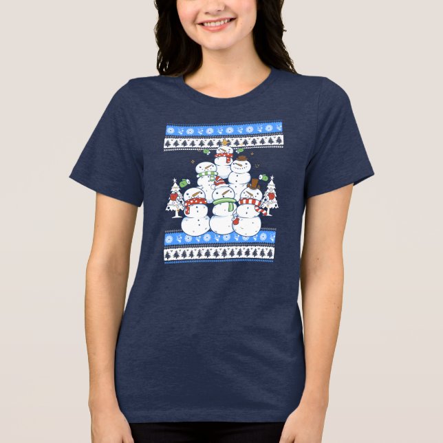Camiseta Árvore de Natal Engraçado Snowman (Frente)