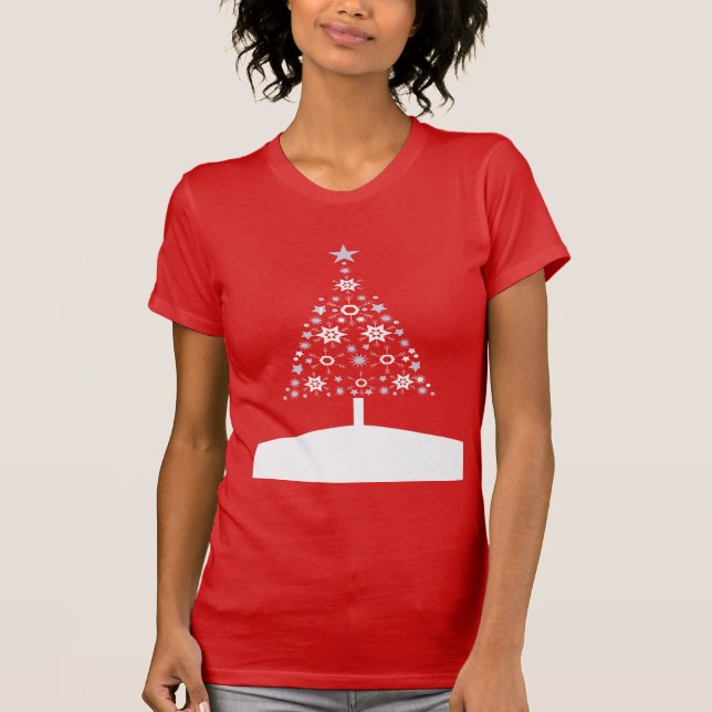 Camiseta Árvore de Natal Feita com Flocos de Neve e Estrela (Frente)