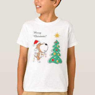 Camiseta Árvore de Natal Feliz Cachorro Cachorro Santa Hat 