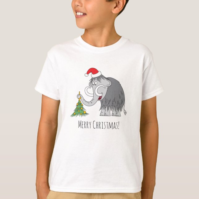 Camiseta Árvore de Natal Feliz Mammoth Santa Hat (Frente)