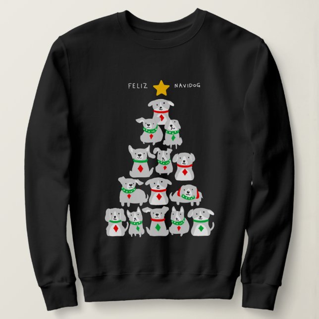 Camiseta Árvore de Natal Feliz Navidog (Frente do Design)