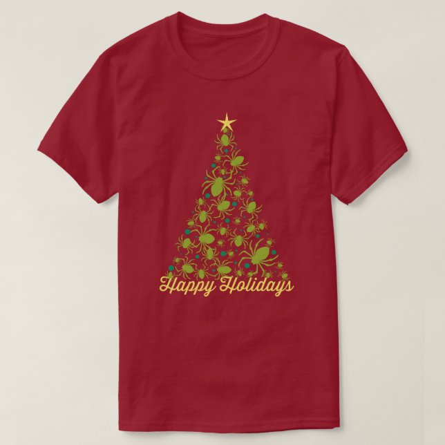 Camiseta Árvore de Natal Festiva de Aranha (Frente do Design)
