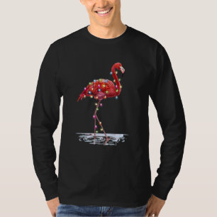 Camiseta Árvore de Natal Flamingo Chapéu de Papai Noel Luz 