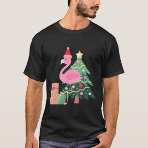 Camiseta Árvore de Natal Flamingo Rosa Tropical Verão Natal