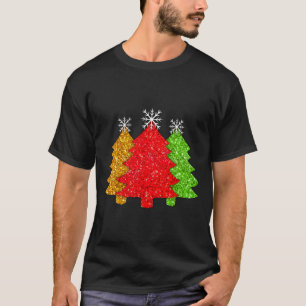 Camiseta Árvore de Natal Floco de Neve Vermelho Brilhante V