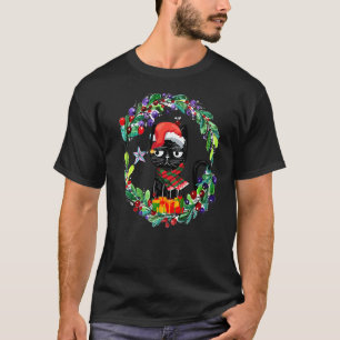 Camiseta Árvore de Natal Floral de Gato Preto de Natal das 