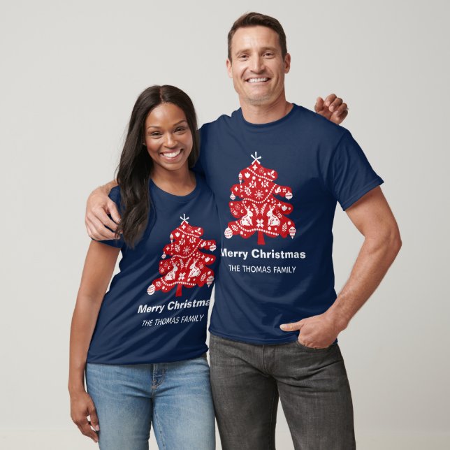Camiseta Árvore de Natal Floral do Coelhinho Vermelho Escan (Unissex)