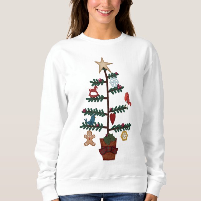 Camiseta Árvore de Natal Folk Art | Ornamentos Faux Felt (Frente)