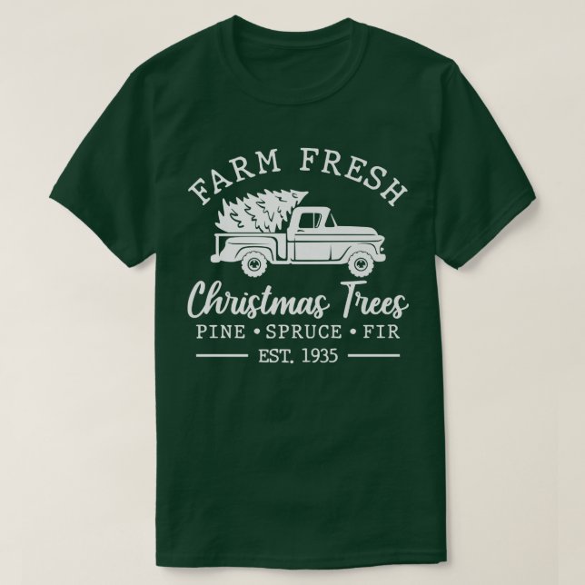 Camiseta Árvore de Natal Fresca de fazenda Árvores de Natal (Frente do Design)
