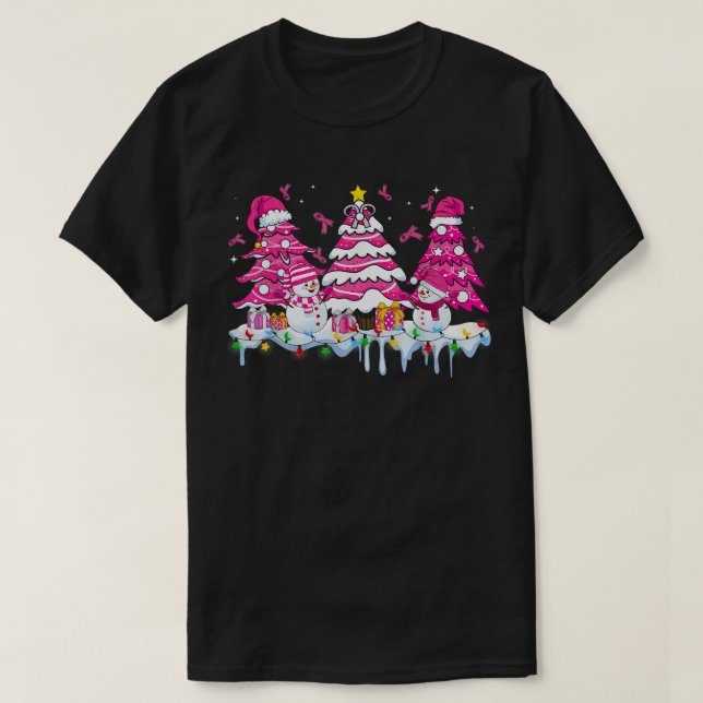 Camiseta Árvore de Natal Friso Rosa Sensibilização para o C (Frente do Design)
